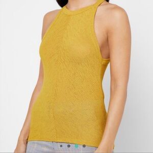Mango yellow Dalia halter neck ribbed tank top